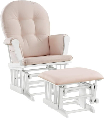 HomeStock Glider and Ottoman Set - Padded Arms, Storage Pockets, Metal Bearings White and Blue
