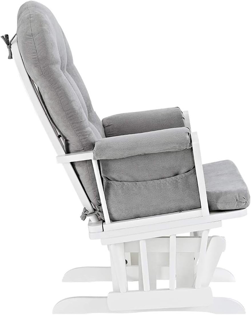 HomeStock Glider and Ottoman Set - Padded Arms, Storage Pockets, Metal Bearings White and Blue