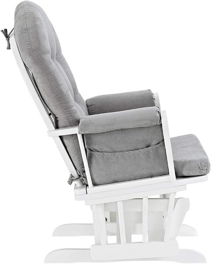 HomeStock Glider and Ottoman Set - Padded Arms, Storage Pockets, Metal Bearings White and Blue