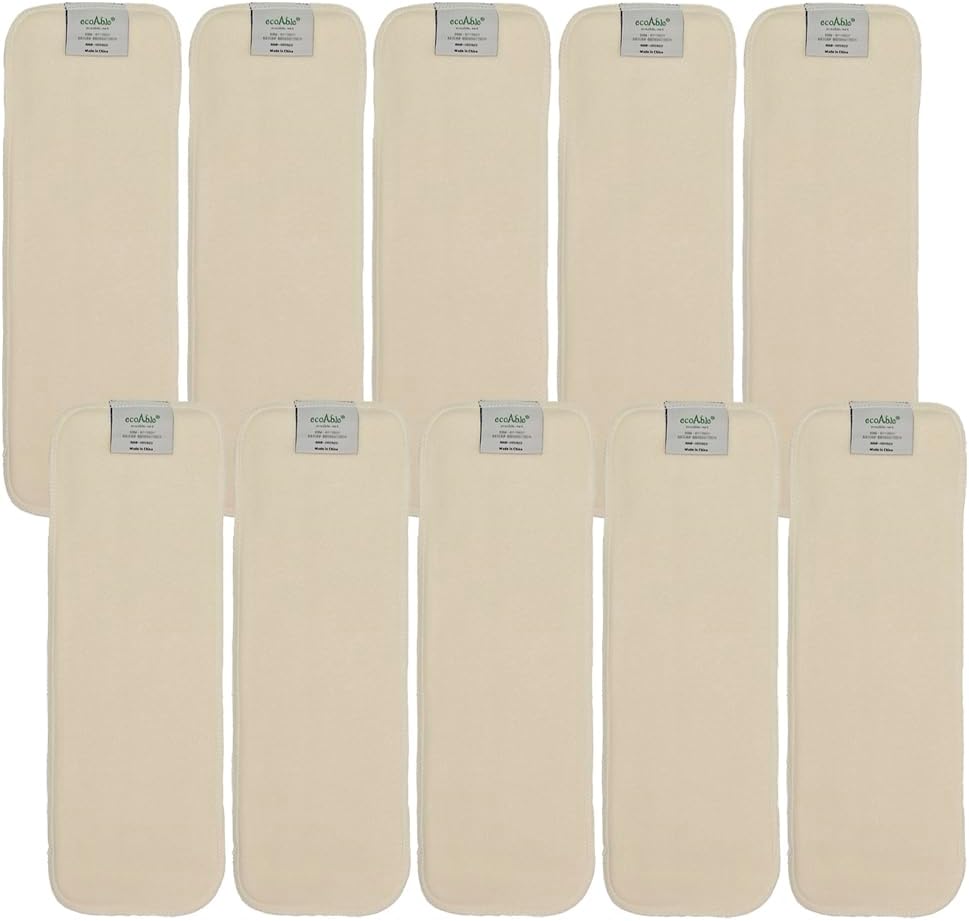 EcoAble 4-Layer Hemp Diaper Inserts – Overnight Boosters for Heavy Wetters – Reusable Absorbency Doublers – Fits Pocket, Cotton Prefold & Cover – Washable Natural Fiber Liners (Pack of 5)