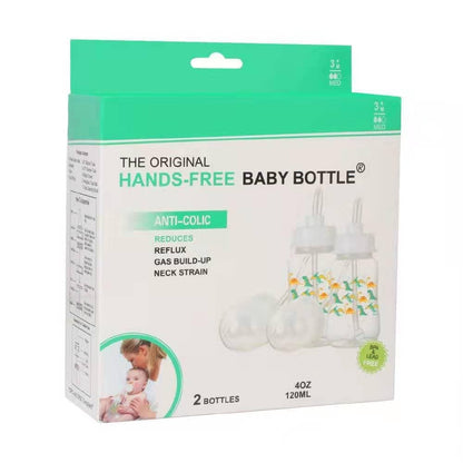 Hands-Free Baby Bottle - Anti-Colic Nursing System 4 oz Baby Bottle with Fast Flow Nipple/Teat 3m+ with Tube Straw Feeding System for Toddler (2 Pack - Dinosaur)