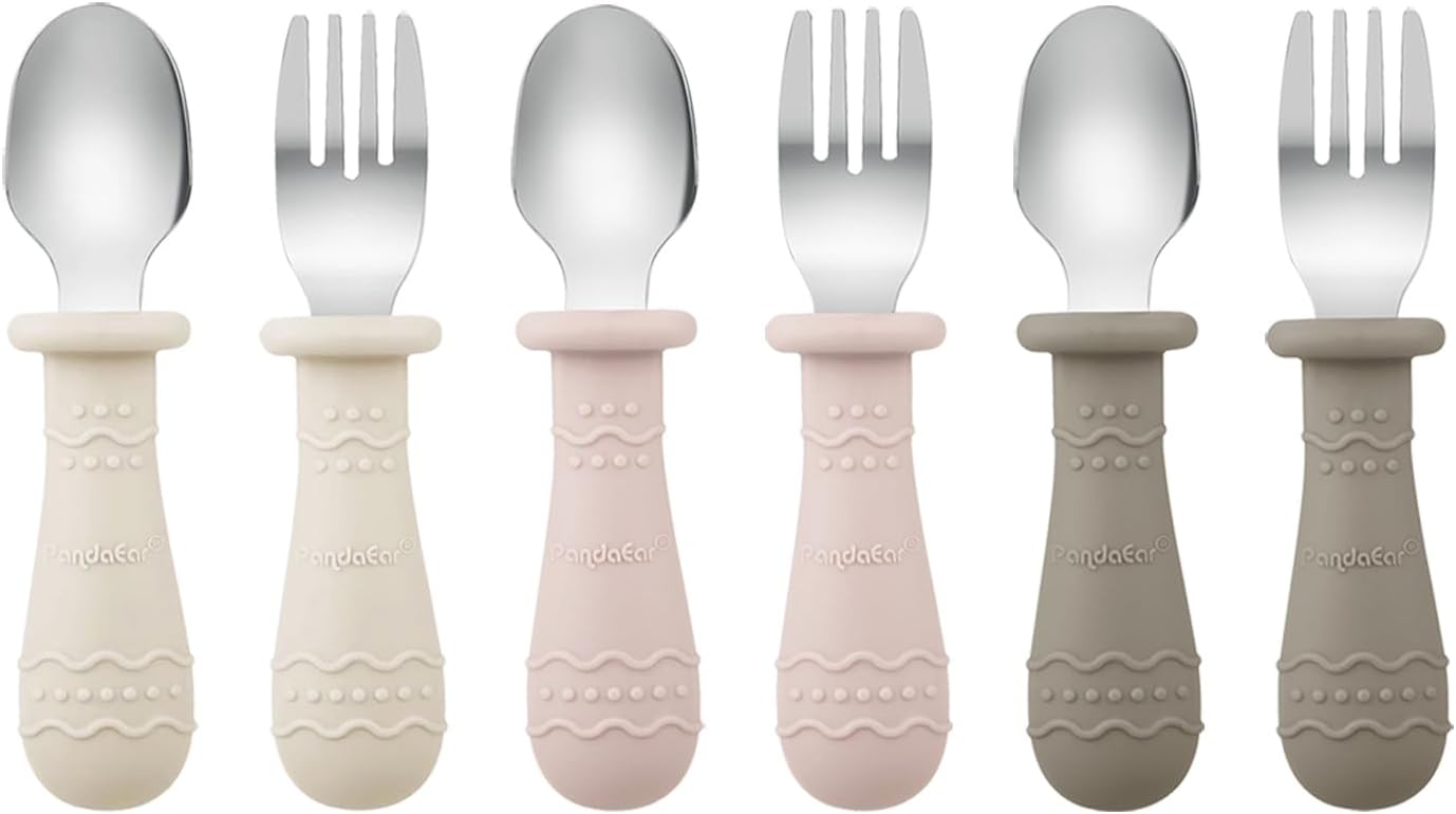PandaEar 9-Piece Toddler Plates & Utensils Set, 3-Pack Suction Plates with 3 Spoons & 3 Forks, Silicone Baby Feeding Set