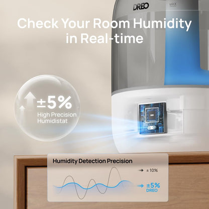 DREO Humidifiers for Bedroom, 3L Top Fill 30H & 26dB Quiet Runtime for Large Room, Cool Mist Ultrasonic Humidifier with Humidity Sensor, Night Light for Home, Baby, Nursery, Plants, New Edition