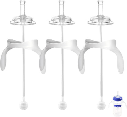 Spout Sippy Cup Conversion Kit for Lansinoh Baby Bottles, Soft Top and Weighted Ball Transition with Handles Converter 6m+, Set of 3