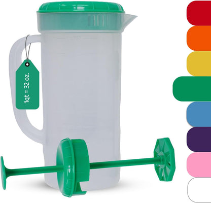 JBK Pottery 1 Quart Plastic Mixing Pitcher with Mixing Lid, BPA Free, Shatterproof Beverage Jug for Iced Tea, Lemonade, Juices, Milk – Leak-Proof, Easy Stirring, Dishwasher Safe | Blue