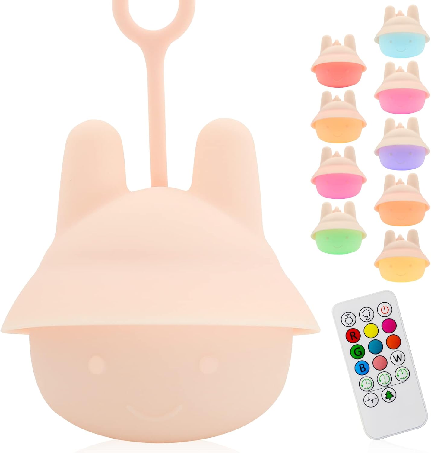 Baby Night Light for Car Seat- Dimming Function 9 Colors Changing Eye Caring Portable Rechargeable & Timing Bedside Lamp Light Up Toddler Bed Room Travel Essentials Squishy Silicone Infant BPA Free