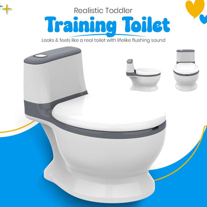 Toddler Potty Training Toilet with Diatomaceous Earth Mat – Realistic Toilet for Toddlers with Lid, Splash Guard & Non-Slip Base – Baby Potty Training Toilet with Bonus Tic-Tac-Toe Play Mat