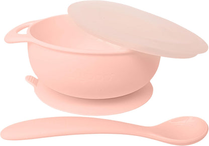 Lulyboo Silicone Baby Feeding Bowl with Handles, Lid & Spoon - Packable, Spill-Proof, Dishwasher Safe, Non-Slip Suction, for Toddlers 6+ Months (Ivory)