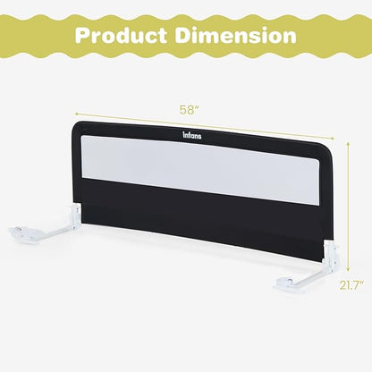 INFANS Bed Rail for Toddlers, 58" Foldable Safety Baby Crib Rail Fit for Kids Twin, Extra Long Swing Down Bed Guardrail for Convertible Crib, Queen, Full, King Mattress Side Guard (Black)