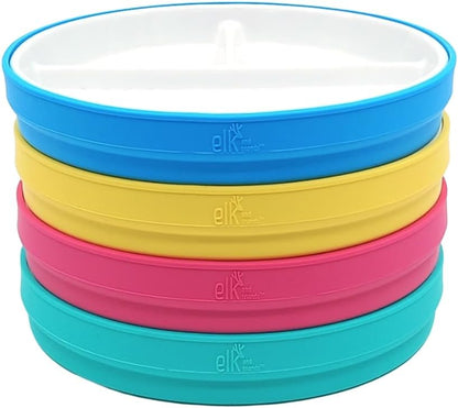 Elk and Friends Kids 7.8” Porcelain Divided Plates with Silicone Sleeves | Suitable for Babies/Kids/Toddlers | Microwave & Dishwasher Safe | Non Slip | Snack Dishes