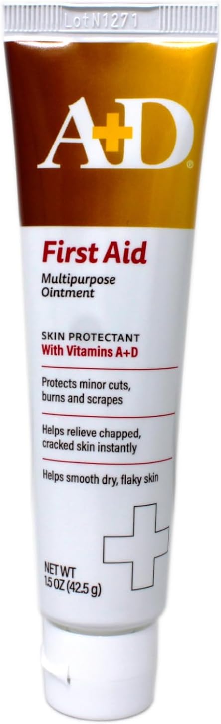 A+D First Aid Multipurpose Healing Ointment - Moisturizing Skin Protectant for Dry Cracked Heels, Elbows, Hands and Lips - Protects Minor Cuts, Burns, & Scrapes – 4 oz Tube