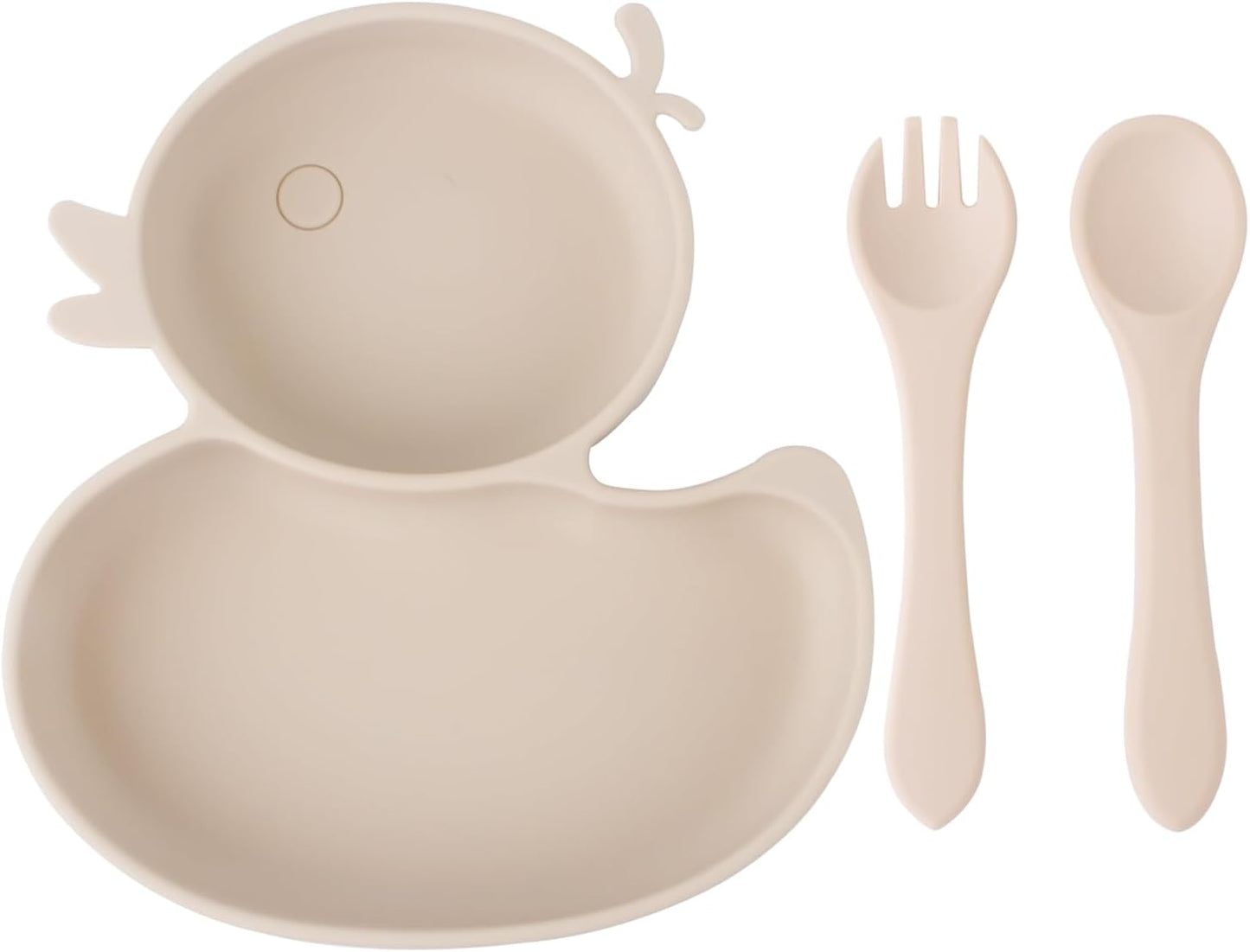 Qshare Powerful Suction Plates for Baby and Toddler,Baby Divided Plate,Thanksgiving Plates with Fork and Spoon,Duck Baby Plate Non-Slip,BPA Free,Microwave & Dishwasher Safe (Orange)