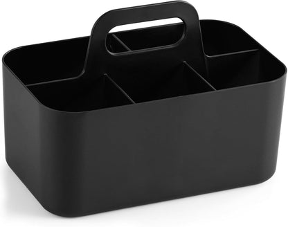 Multiuse Caddy Organizer with Handle, Portable Divided Plastic Tote Bin - Art Craft, Stationary Pen Marker Crayons, Makeup Hair Supplies Storage - Bathroom, Classroom, Dorm, Office, Desk Holder - Pink