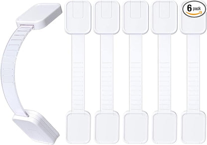6-Pack Adhesive Baby proofing Strap Locks, Child Proof Cabinet Latches for Drawers, Microwave, Oven, Trash Can, Refrigerator, Toilet Lid, Adjustable No Drilling Need
