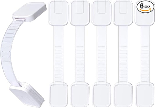 6-Pack Adhesive Baby proofing Strap Locks, Child Proof Cabinet Latches for Drawers, Microwave, Oven, Trash Can, Refrigerator, Toilet Lid, Adjustable No Drilling Need