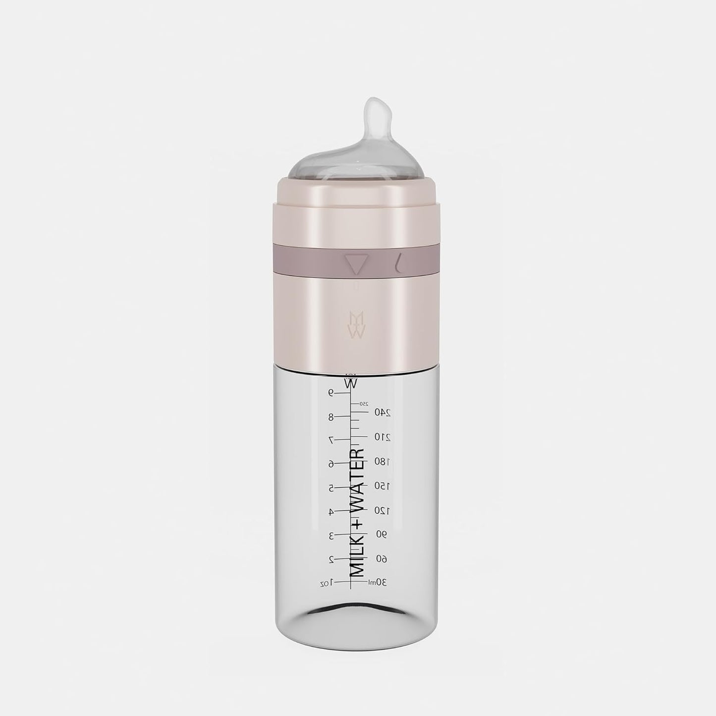 MILK & WATER Glass All in One Baby Bottle & Baby Formula Dispenser On The Go (Arctic White, 9oz Medium Flow 3m+)