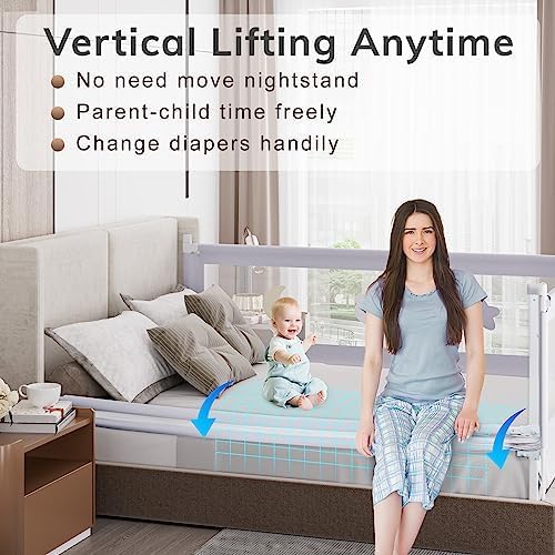 omzer 3-Piece King Size Bed Rail for Toddlers - Toddler Bed Rails with Double Child Lock, Bed Rail for Baby Kids with Pattern, Height Adjustment Guardrail for King Size Bed, 78.7x78.7x74.8”