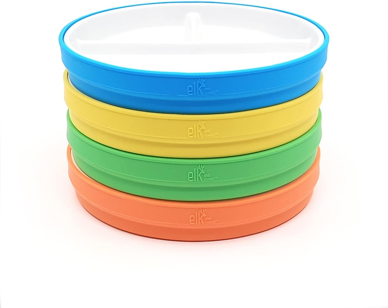 Elk and Friends Kids 7.8” Porcelain Divided Plates with Silicone Sleeves | Suitable for Babies/Kids/Toddlers | Microwave & Dishwasher Safe | Non Slip | Snack Dishes