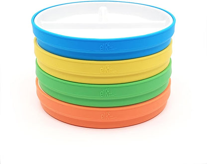 Elk and Friends Kids 7.8” Porcelain Divided Plates with Silicone Sleeves | Suitable for Babies/Kids/Toddlers | Microwave & Dishwasher Safe | Non Slip | Snack Dishes