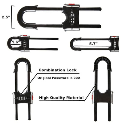 4 Pack Child Proof Sliding Cabinet Door Code Locks Baby Safety Cupboard Locks Adjustable U Shaped Cabinet Latches for Knob Handle Drawers Closet Palstic (4PCS, Black)