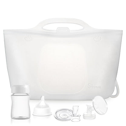 Silicone Travel Bottle Sterilizer Bags | 2000ml Microwave Steam Sterilizer Bags for Baby Bottles, Breast Pump & Pacifiers, Reusable Steam Sterilizing Bags for Travel and Home Use (Clear Milk White)