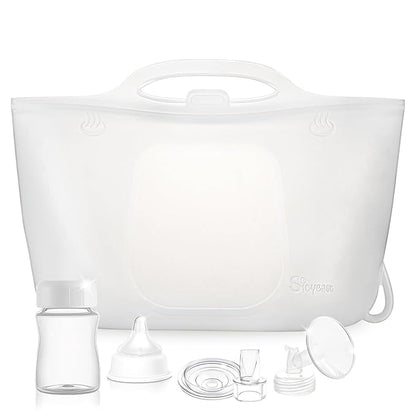 Silicone Travel Bottle Sterilizer Bags | 2000ml Microwave Steam Sterilizer Bags for Baby Bottles, Breast Pump & Pacifiers, Reusable Steam Sterilizing Bags for Travel and Home Use (Clear Milk White)