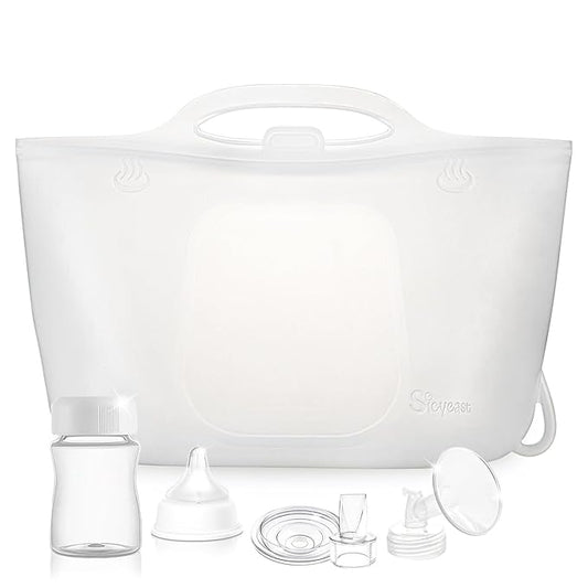 Silicone Travel Bottle Sterilizer Bags | 2000ml Microwave Steam Sterilizer Bags for Baby Bottles, Breast Pump & Pacifiers, Reusable Steam Sterilizing Bags for Travel and Home Use (Clear Milk White)
