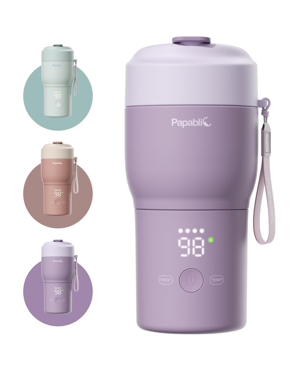 Papablic Pro Portable Bottle Warmer for Travel – 2.5 Min Fast Heating, Built-in Sterilizer, 5 Temp Settings, Baby Milk & Formula Warmer On the Go, Long Battery, Smart Keep Warm, Mint Green