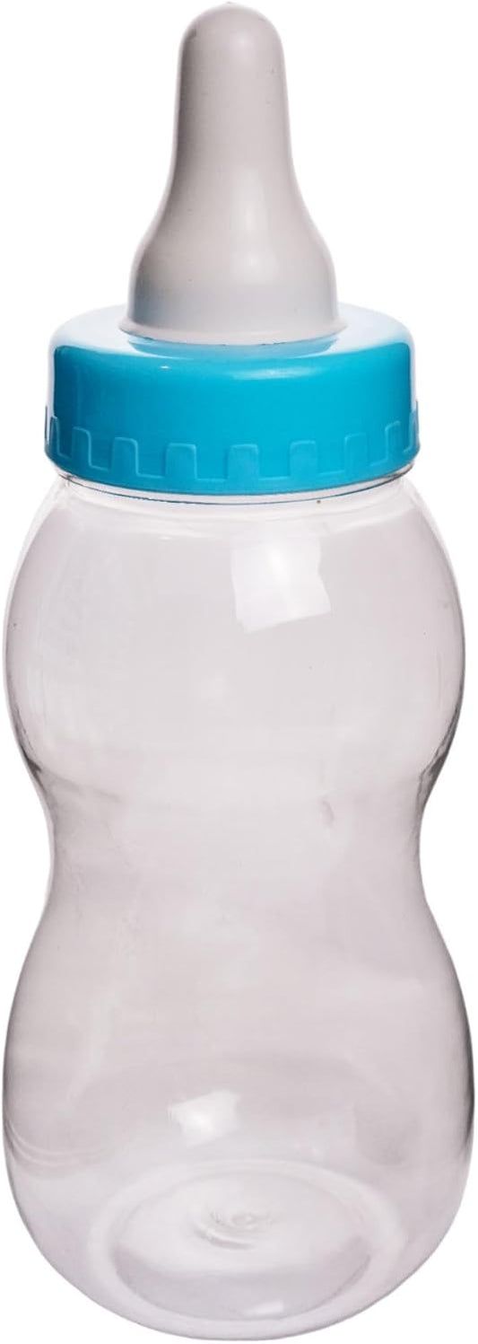 Evershine Plastic Baby Bottle Bank, 13" Blue Fillable Baby Shower Bank, Plastic Jumbo Baby Favor Bottle Centerpiece