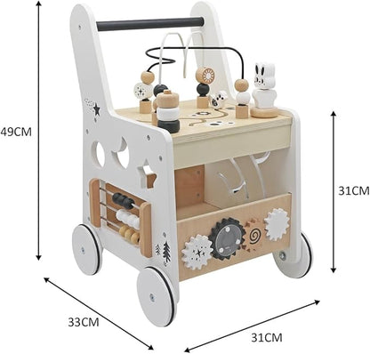 Wooden Baby Walker Activity Cubes,Baby Push Walker Toy for Toddler, 5in1 Montessori Learning&Educational Toys for 1+ Year Old Boy Girl | Sorting&Stacking | Bead Mazes and Counting Toys
