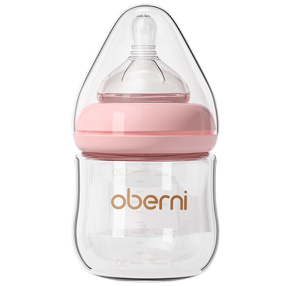 Oberni Glass Baby Bottles,Anti Colic Breastfeeding Bottle with Natural Response Nipple Size S,Wide Neck Slow Flow Baby Bottle for Baby,Newborn,Preemie 0-3 0-6 Month,BPA Free (Pink, 1 Pack, 4 Ounce)