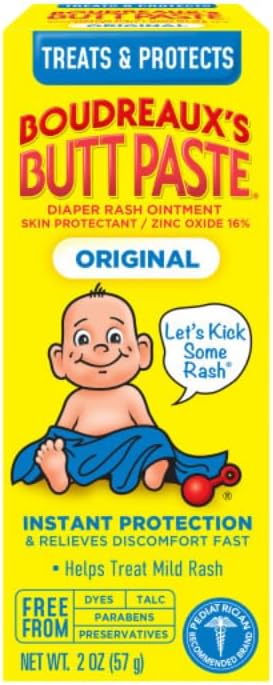 Boudreaux’s Butt Paste Diaper Rash Ointment, Baby Rash Cream Skin Protectant, Fast Relief, Soothing Barrier Cream, Original, Maximum Strength, 2 Ounce Tube (Variety Pack of 2)