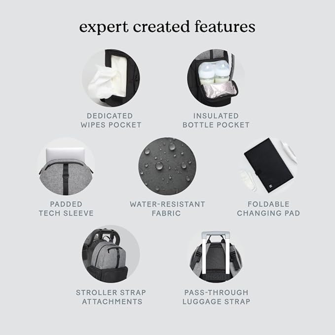 HUGGIES Unisex-adult Day Pack Diaper Backpack, Dark Grey Heather/Black, One Size