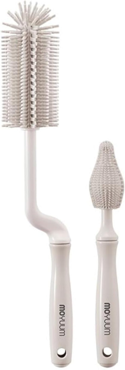 Moyuum Silicone Baby Bottle and Nipple Brush Set | Made in Korea, 360 Degree Rotating Handle, Soft Bristles, Hanging Hole for Quick Drying and Storage, Dishwasher Safe (Cool Grey)