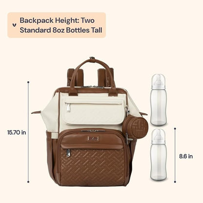 BabbleRoo Leather Diaper Bag Backpack, Multifunction Large Bags with Changing Pad & Stroller Straps & Pacifier Case, Unisex Stylish Travel Back Pack Nappy Changing Bag for Moms Dads (Coffee Cream)