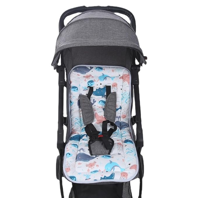 Baby Stroller Seat Liner Kids Pushchair Seat Cushion Mat Universal Breathable Stroller Liner Insert Stroller Cushion Pad Thick Cotton Stroller Liner Seat Pad Cover for (Whale &Octopus)
