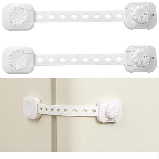 Fursafe&Q Child Safety Cabinet Locks, Baby Cabinet Locks Adhesive Adjustable Child Safety Strap Locks Drawer Fridge Ovens Toilet Latches No Screws for Furniture Kitchen White 2Pack