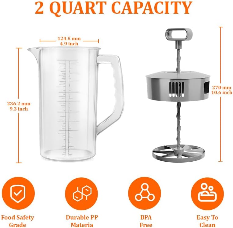 2 Pcs Mixing Pitcher for Drinks, 2 Quart/64oz Plastic Juice Pitcher with Lid, Angled Plastic Blades and Adjustable Mixer Plunger for Juice, Tea, Milk, Beverage Container