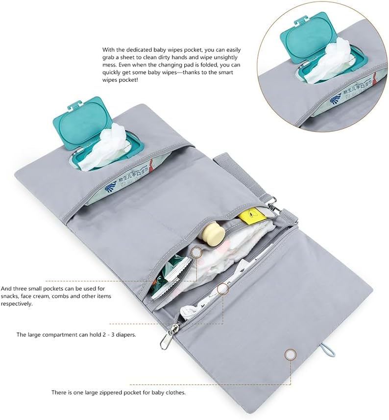 MOMIGO Baby Diaper Bag Organizer Pouches Waterproof Mini Diaper Bag - 2 pcs/set Foldable Hanging Bag Reusable, Washable or Cloth Diapers, with Gift for Baby Shower (Khaki（A）)
