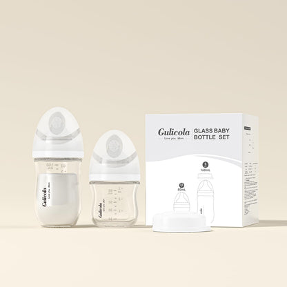 Gulicola Natural Glass Baby Bottles Set 4 Pack, Newborn Boy Breastfeeding Bottles with Slow Flow Nipples, 0 Months+, 3 oz & 5 oz - Black/White