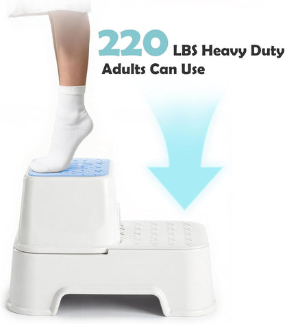 2-Step Toddler Step Stool, Non Slip Kids Step Stool for Bathroom Sink & Toilet Potty Training, Sturdy Stable Base, 10”Height Supports 220 lbs (2Packs White)