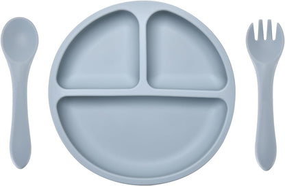 Baby Silicone Feeding Set, Baby Weaning Set, Baby Essentials, Includes Baby Spoons, Baby Bibs, Suction Plates for Baby， Baby Bowls, Food Grade Silicone, BPA Free (A-1)