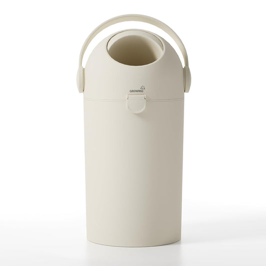 Grownsy Baby Diaper Pail, Odor-Locking Roll-Top Design, No Special Bag Required, One-Handed Use & Compact Design, Eco-Friendly Diaper Trash Can, Newborn Essentials, White