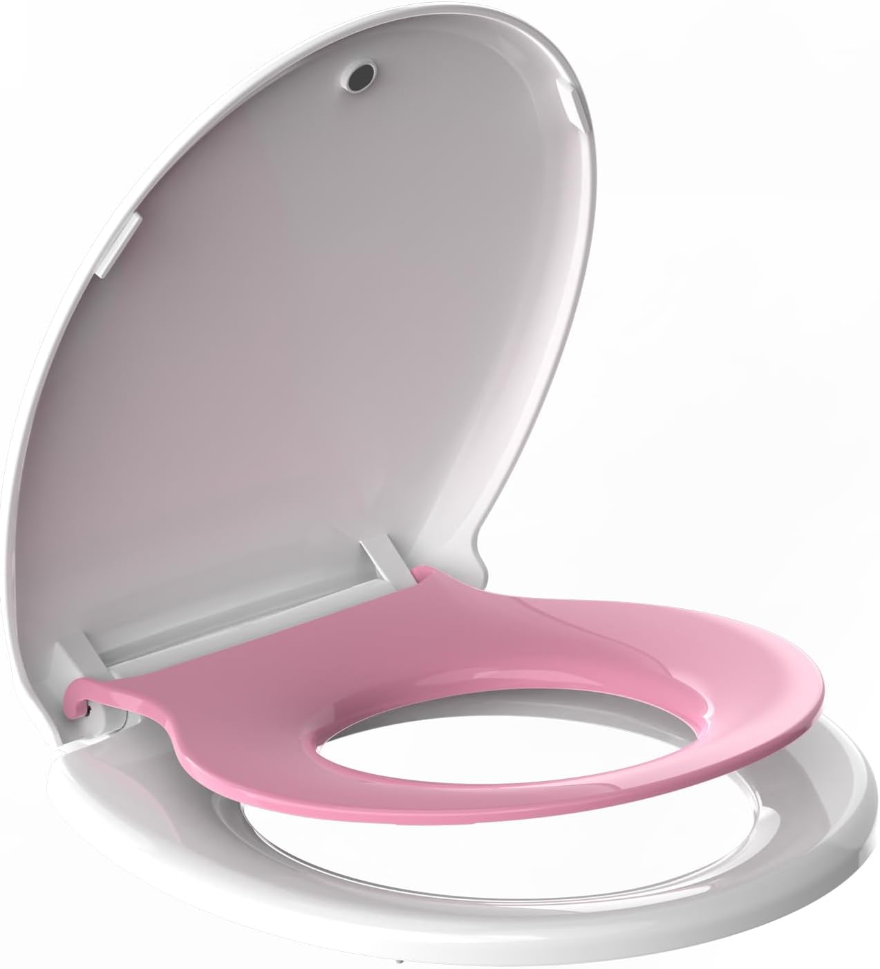 Potty Training Toilet Seat, 16.5" Round White Seat with Built-In Toddler Function, Design for Both Child and Adult,with Detachable Seat Stable .Safe PP Material,Slow Close,Magnets- Round,Easy Install