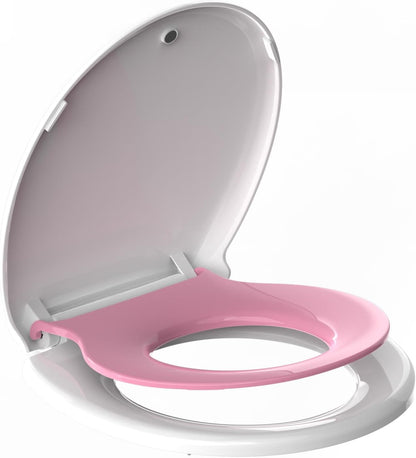 Potty Training Toilet Seat, 16.5" Round White Seat with Built-In Toddler Function, Design for Both Child and Adult,with Detachable Seat Stable .Safe PP Material,Slow Close,Magnets- Round,Easy Install