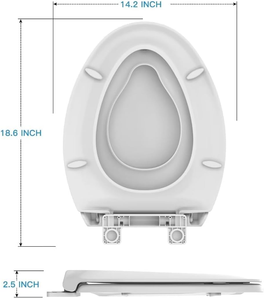 17" White Round Toilet Seat for Adult and Child, Built-In Potty Training Seat with Soft Quiet Close Non-Slip Design, Magnetic Kids Seat and Cover for Round/Oval Toilets, Easy to Install and Clean