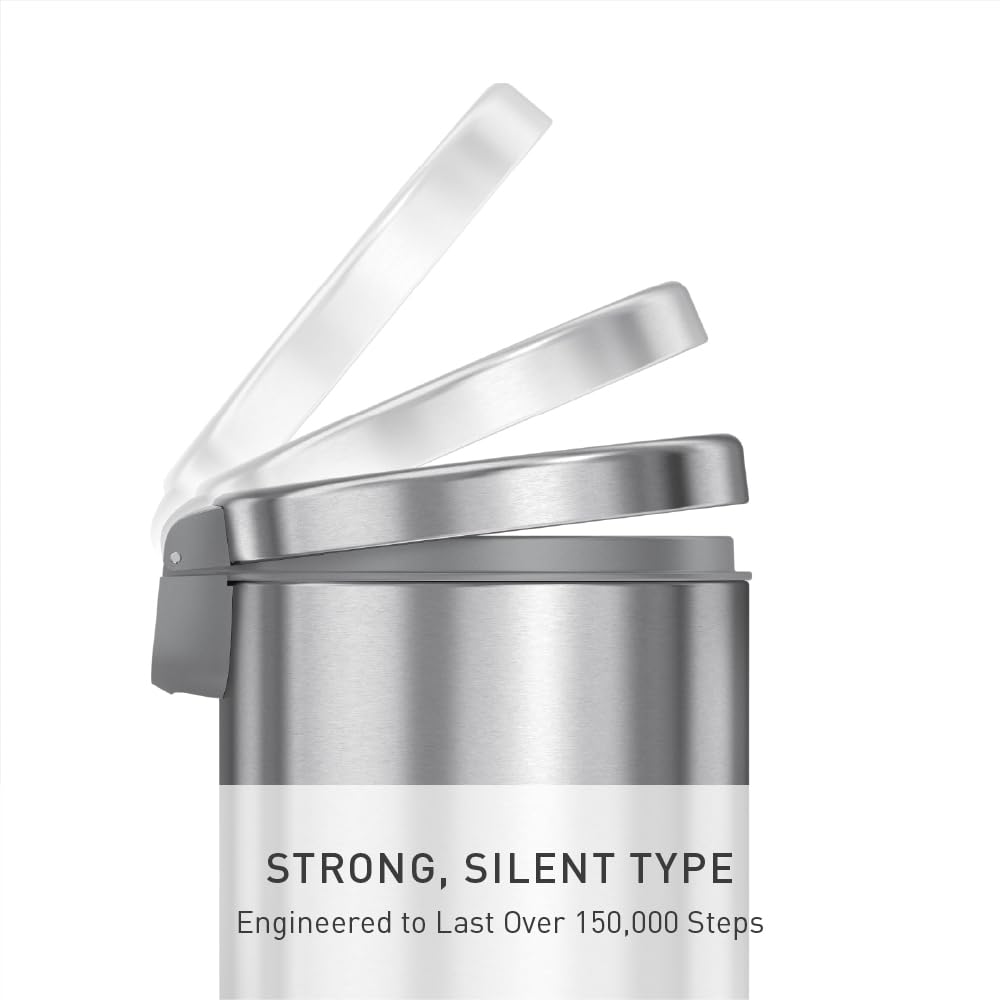 simplehuman 4.5 Liter / 1.2 Gallon Round Bathroom Step Trash Can, Brushed Stainless Steel