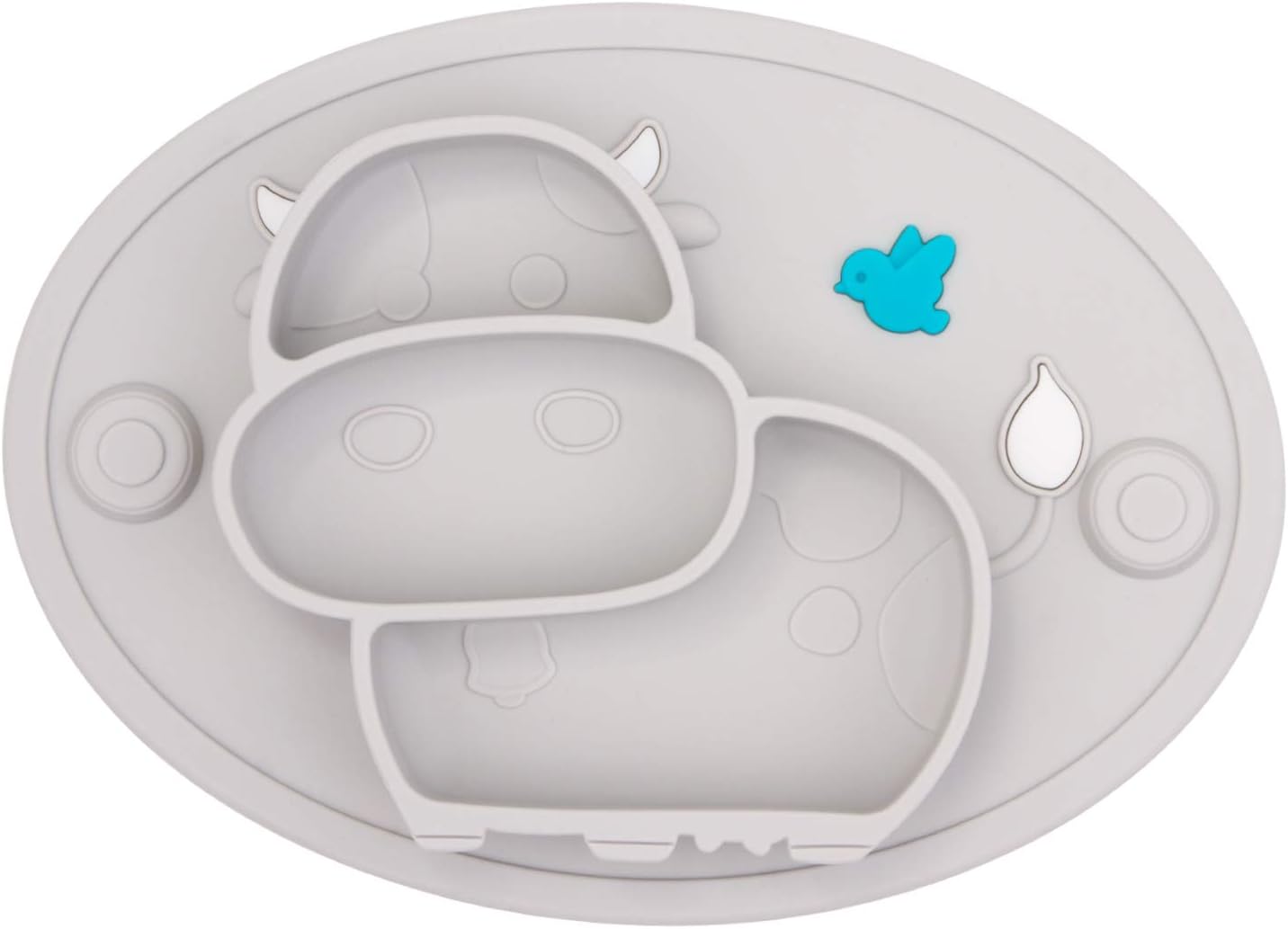 Silicone Divided Toddler Plates - Portable Non Slip Suction Plates Placemat for Children Babies and Kids BPA Free Baby Dinner Plate Bowl (Owl-Cyan)