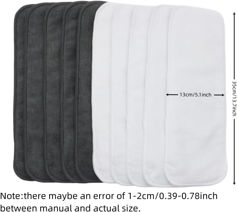10pcs Reusable Soft 3 Layers Inserts for Baby Cloth Diaper,High Absorbing Washable Liners (10pcs-Grey Inserts)