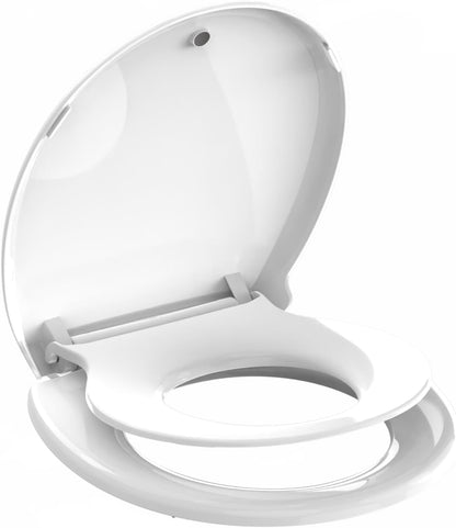 Potty Training Toilet Seat, 16.5" Round White Seat with Built-In Toddler Function, Design for Both Child and Adult,with Detachable Seat Stable .Safe PP Material,Slow Close,Magnets- Round,Easy Install